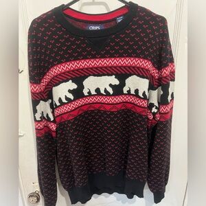 CHAPS RL Black Bear Sweater Mens XL 100% Cotton Knit Crewneck Pullover